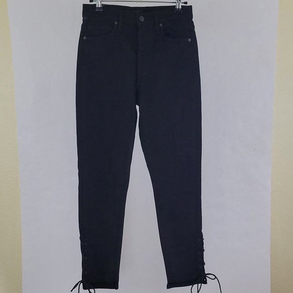 COH Olivia High Rise Button Fly Skinny Ankle Lace Jean in Black - Picture 2 of 13